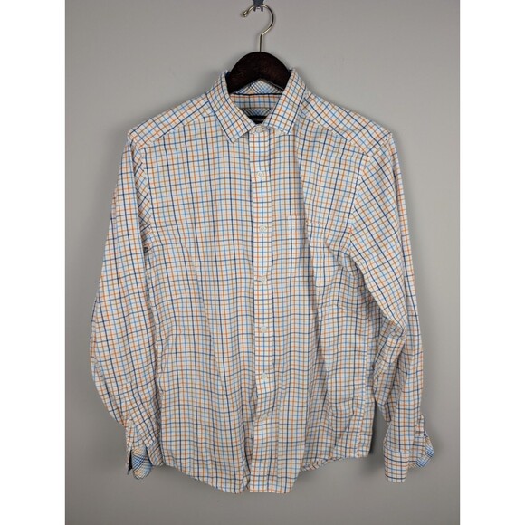 Johnston & Murphy Button Down Shirt Men's M Plaid Orange Blue Long Sleeve Preppy - Picture 2 of 12
